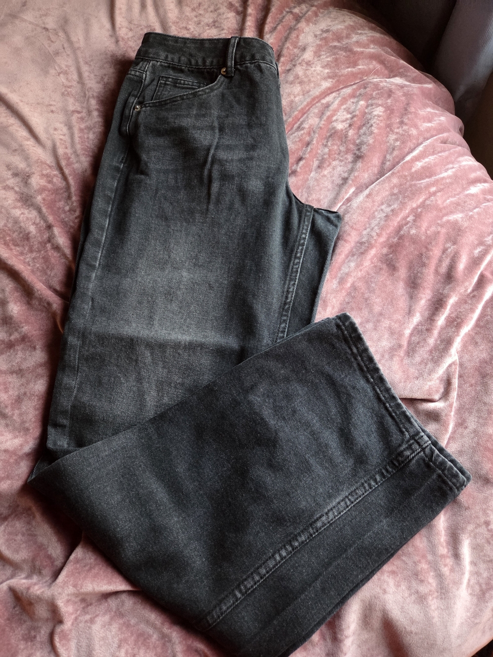 Wide Leg Women's Black Denim Pants - Myoursa